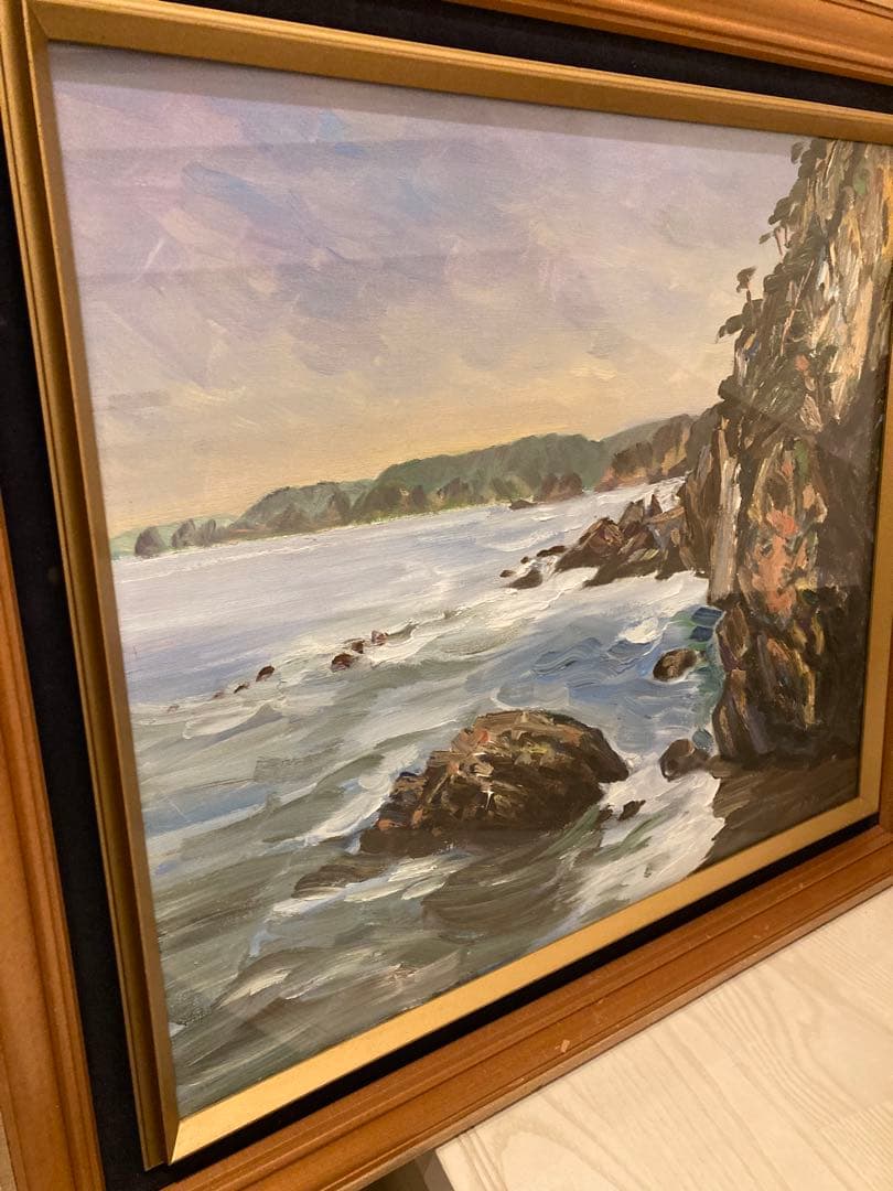 海岸風景 油彩画　F10号　額縁付き