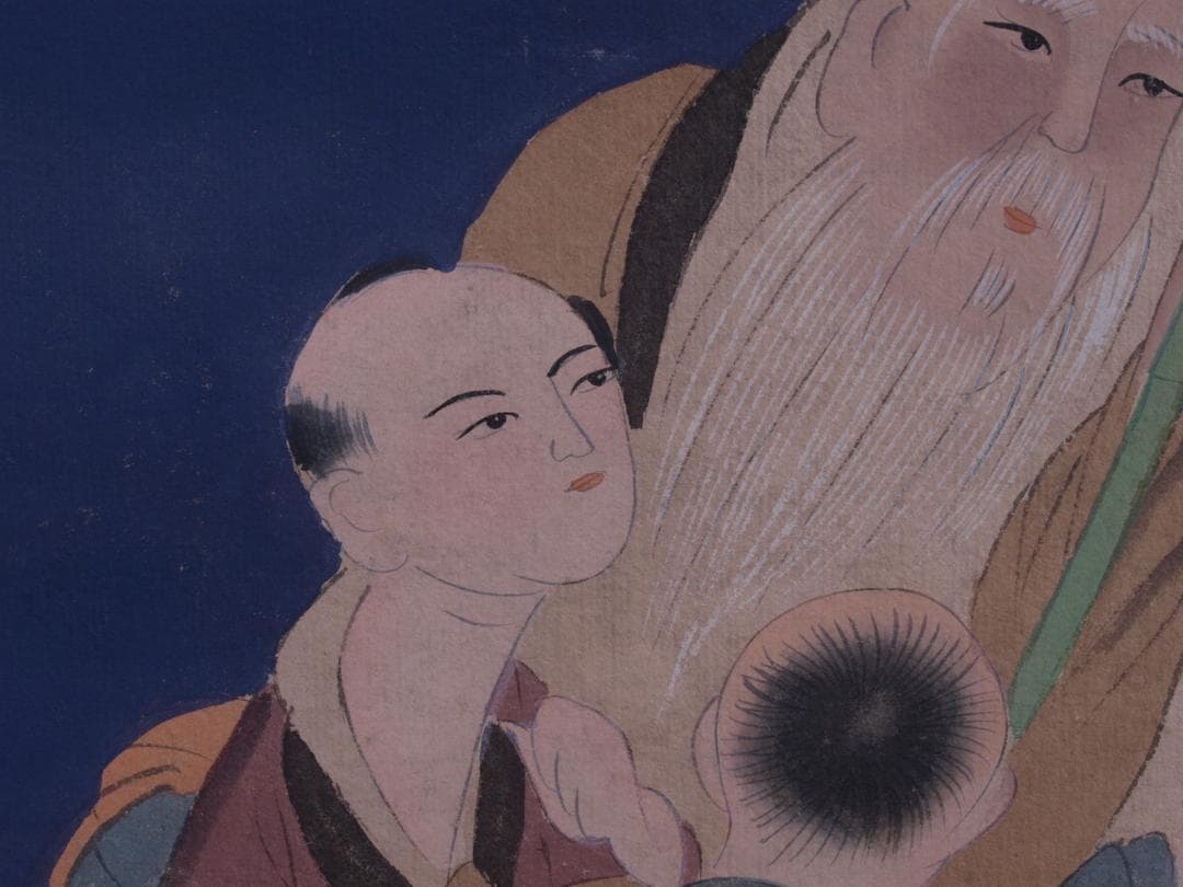 蔵整理品　中国清時代掛け軸　肉筆水彩絵　骨董品I1585A13-1