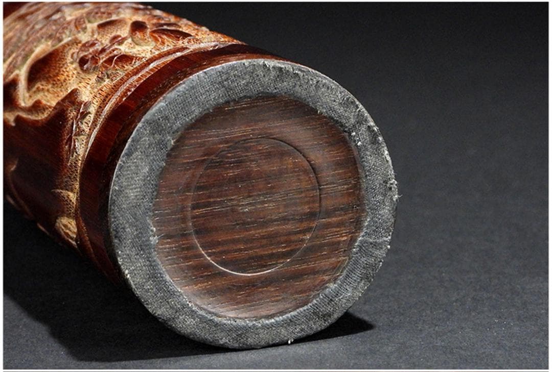 中国美術 古竹 彫刻 風景 賢人 図 筆筒 筆立/文房具書道具筆墨紙硯