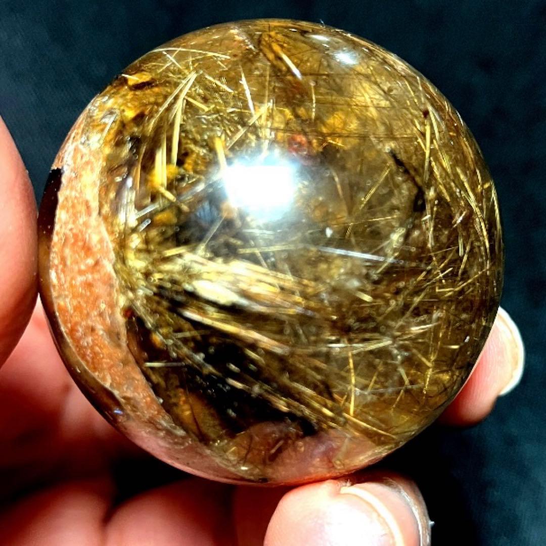 38mm ゴールドルチルクォーツ　丸玉　スフィア　金針水晶
