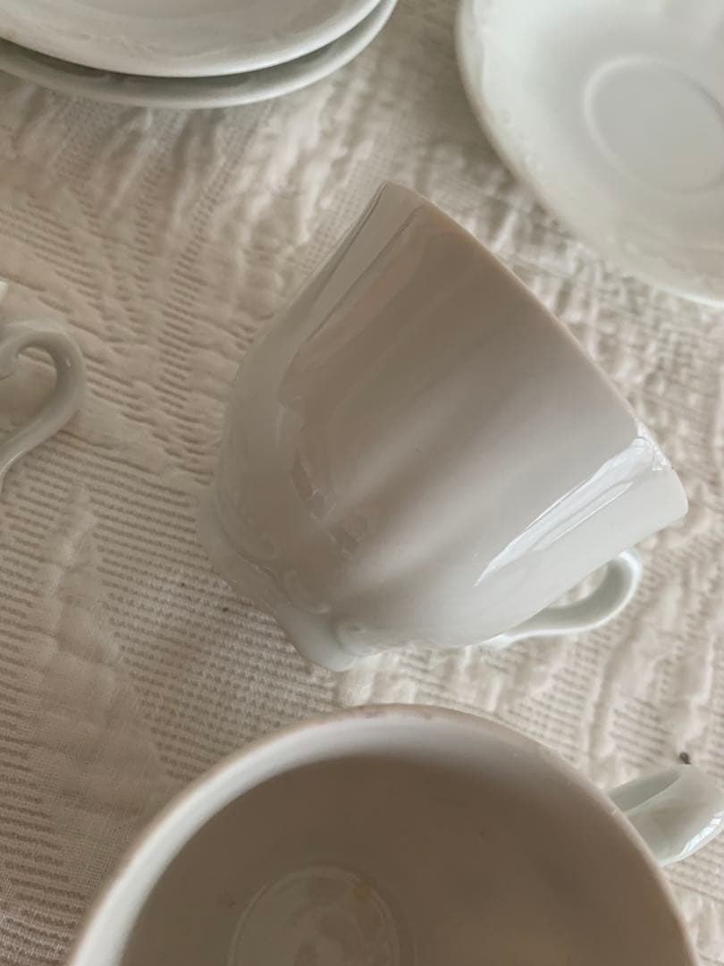 フランス・オランダ・ドイツアンティーク /ビンテージレリーフ白磁陶器6点set