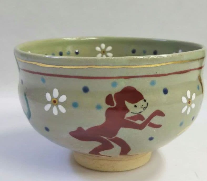 茶道具 茶碗 色絵 五色 干支 猿 申 清水焼 京焼 二代 中村源水 新品