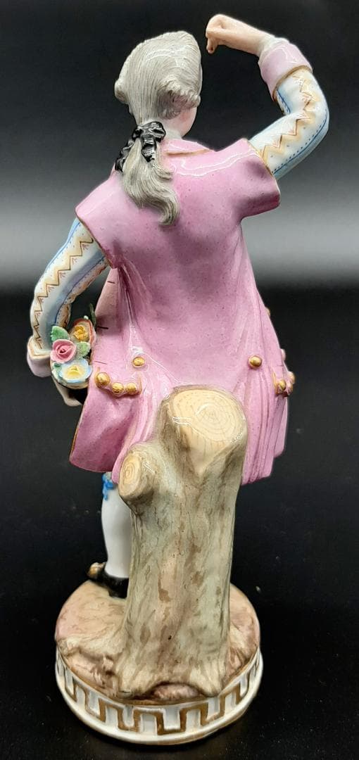 美品古マイセン／アシエ1768年『花摘みの男』大型フィギュリン美品1級品ボタン剣