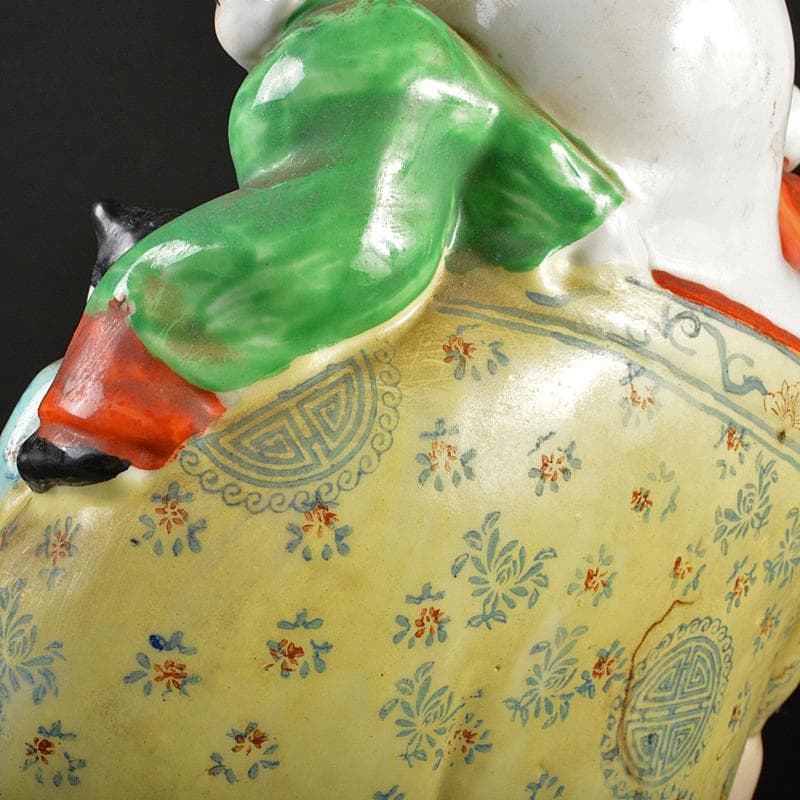 中国　景徳鎮　粉彩　布袋唐子像　置物　V　R7372