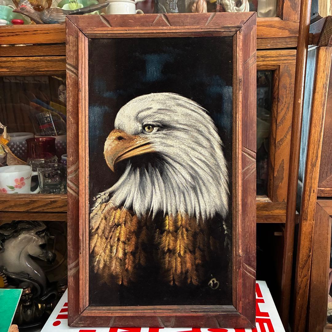 レア！60s〜70s アメリカアンティーク鷲イーグル油彩絵画　USAヴィンテージ