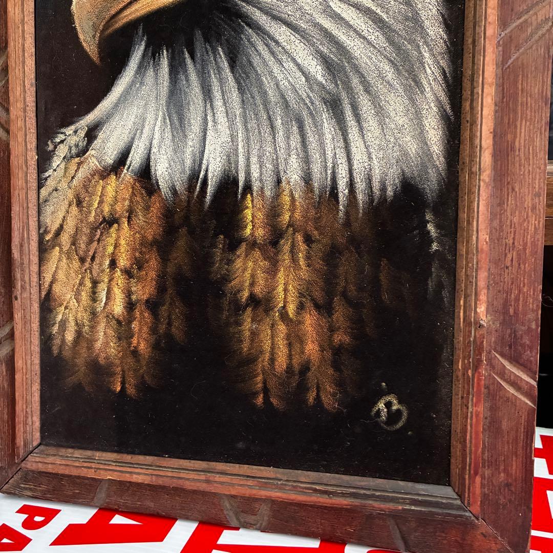レア！60s〜70s アメリカアンティーク鷲イーグル油彩絵画　USAヴィンテージ