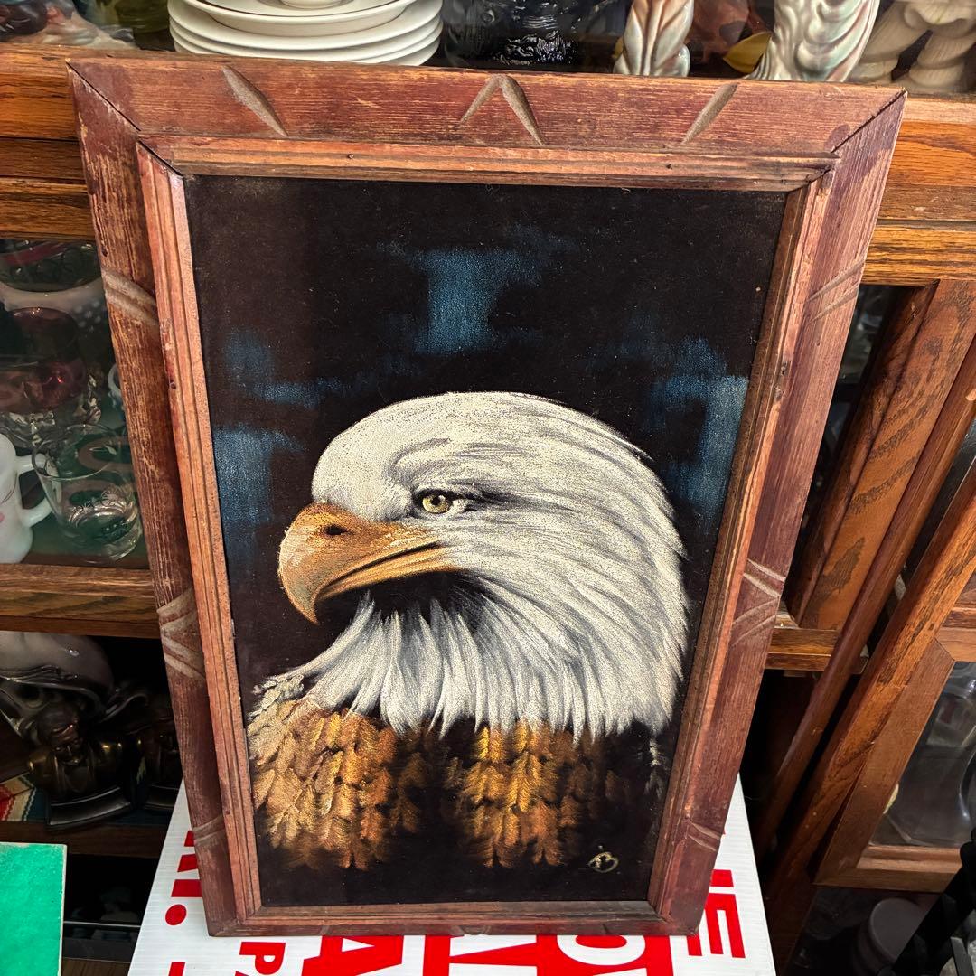 レア！60s〜70s アメリカアンティーク鷲イーグル油彩絵画　USAヴィンテージ