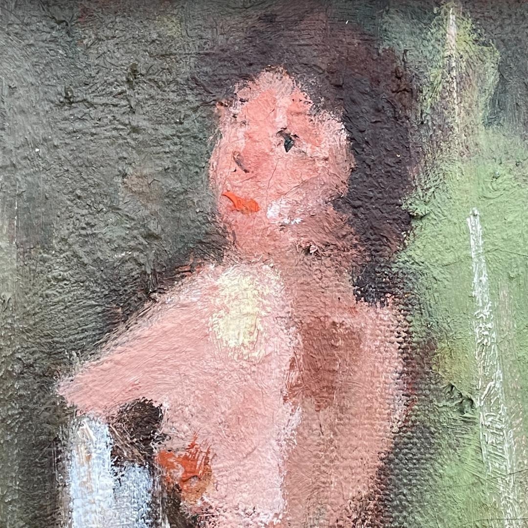 真作保証 友成晴雄『水遊び』油彩 肉筆 裸婦 人物画 厚塗り R8SB14