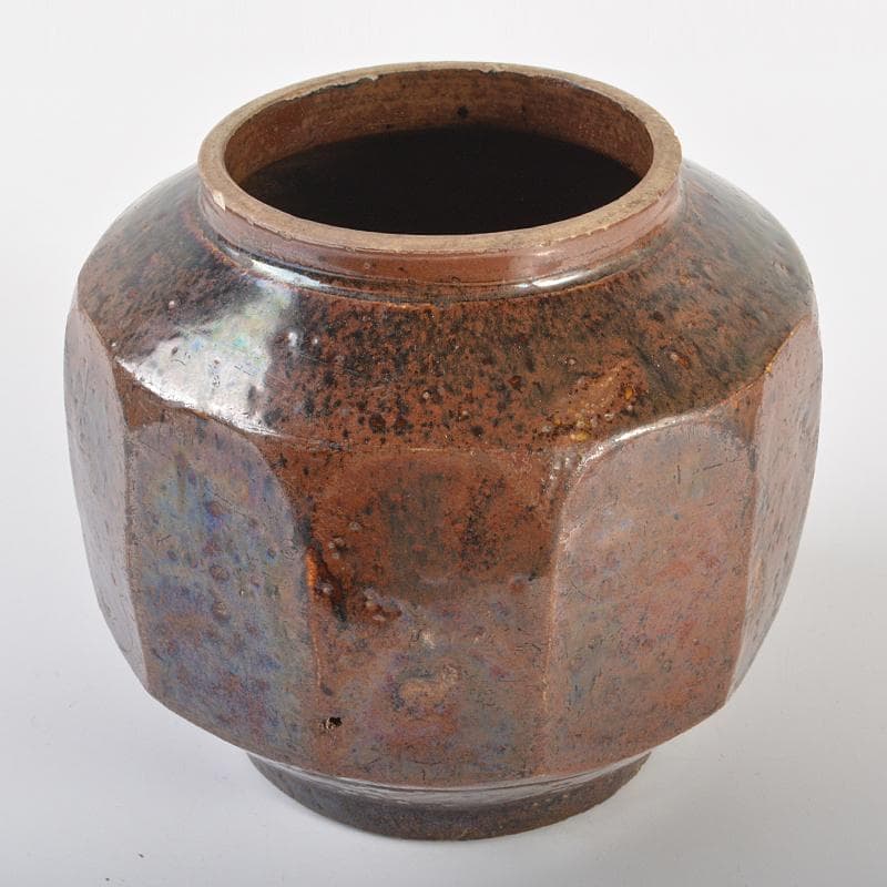 朝鮮美術　李朝　飴釉　面取壷　V　R6851