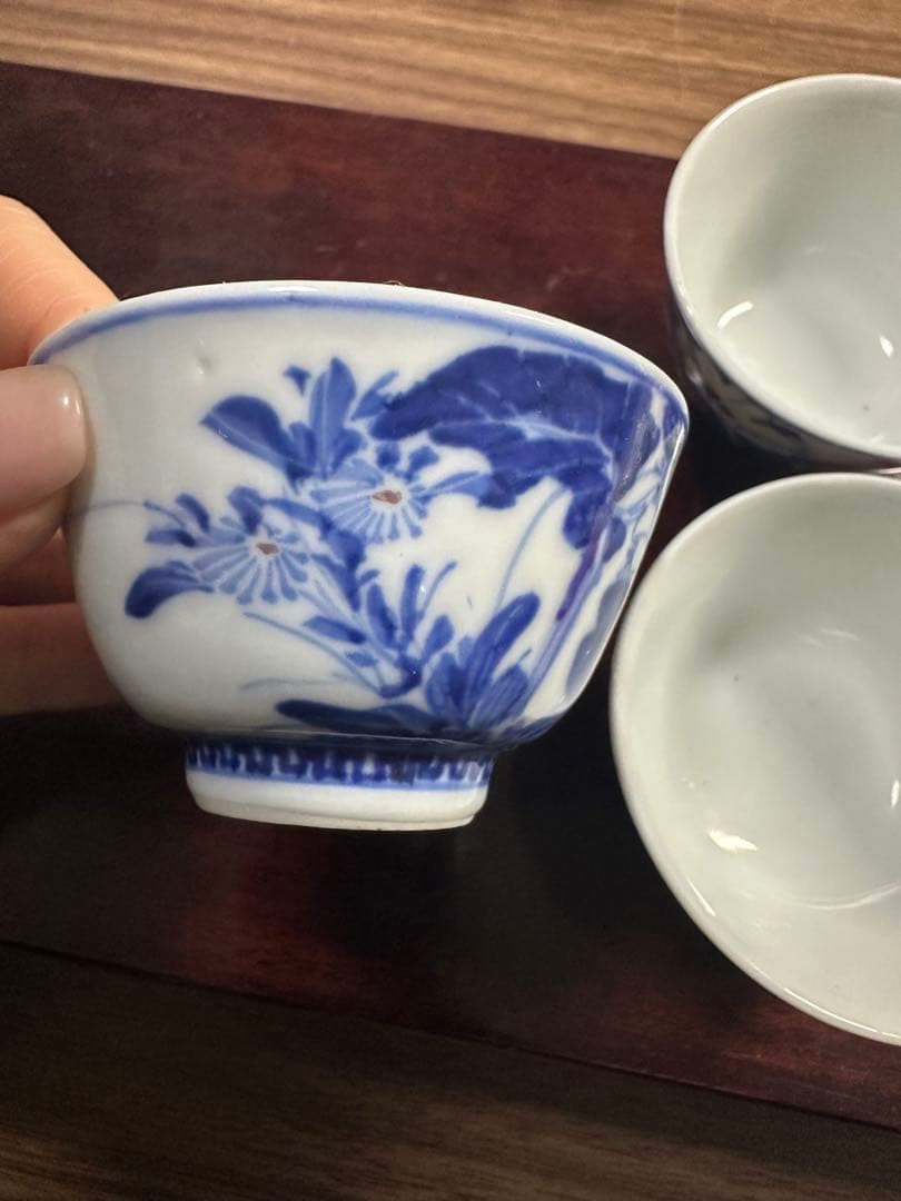 清水七兵衛造　青華釉里紅　煎茶碗　4個セット