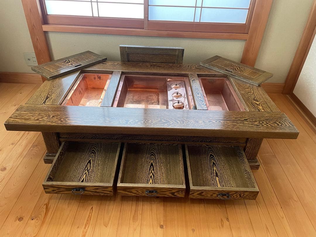 囲炉裏テーブル 火鉢 無垢材 昭和レトロ 大きめ