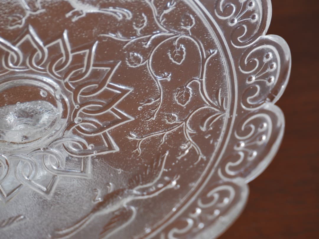 フランス　19世紀　ヴィクトリアンガラス　菓子器　高足皿　アンティークQ2206