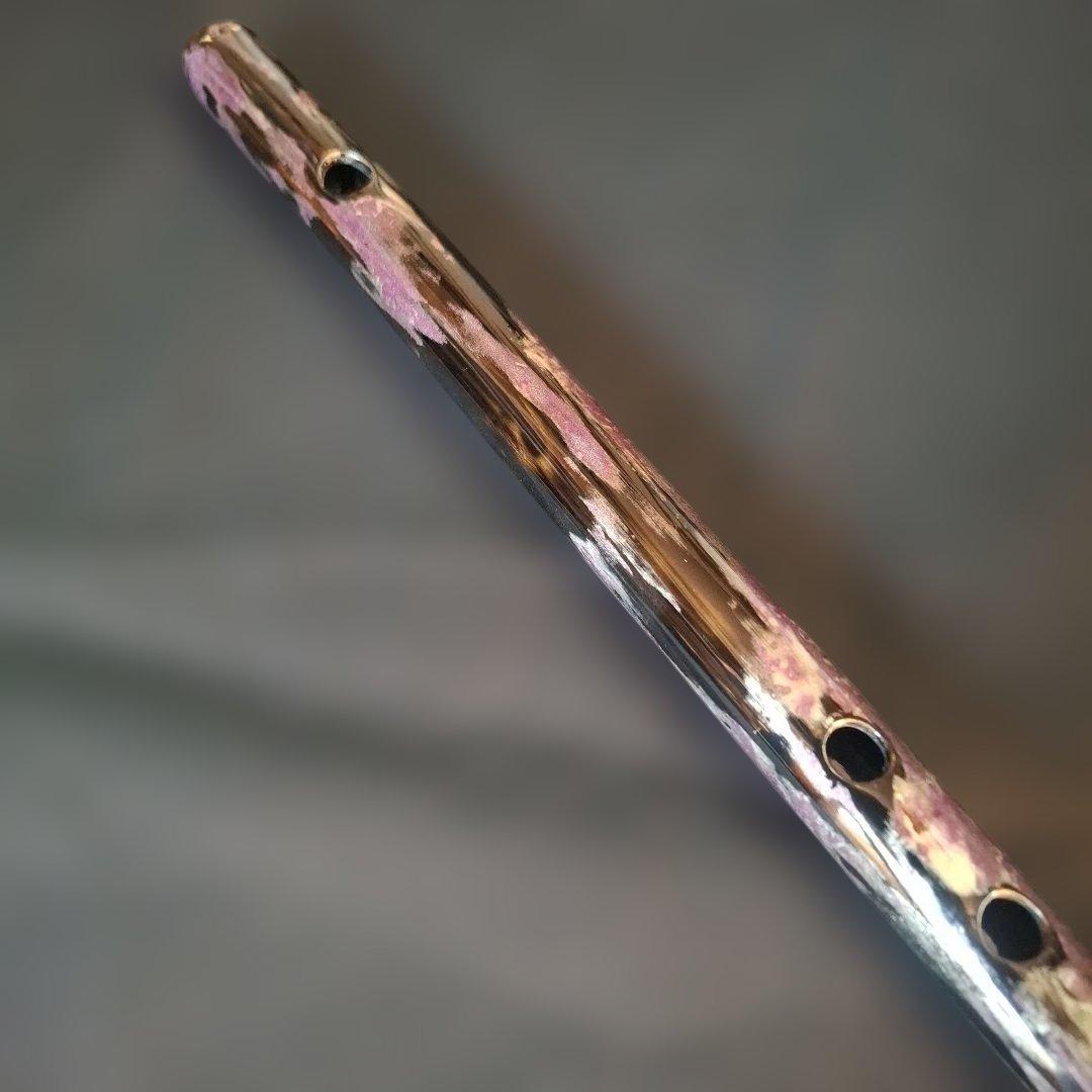 篠笛　古典調　5本調子　7穴　鉄管風仕上げ　黒地／紫銀