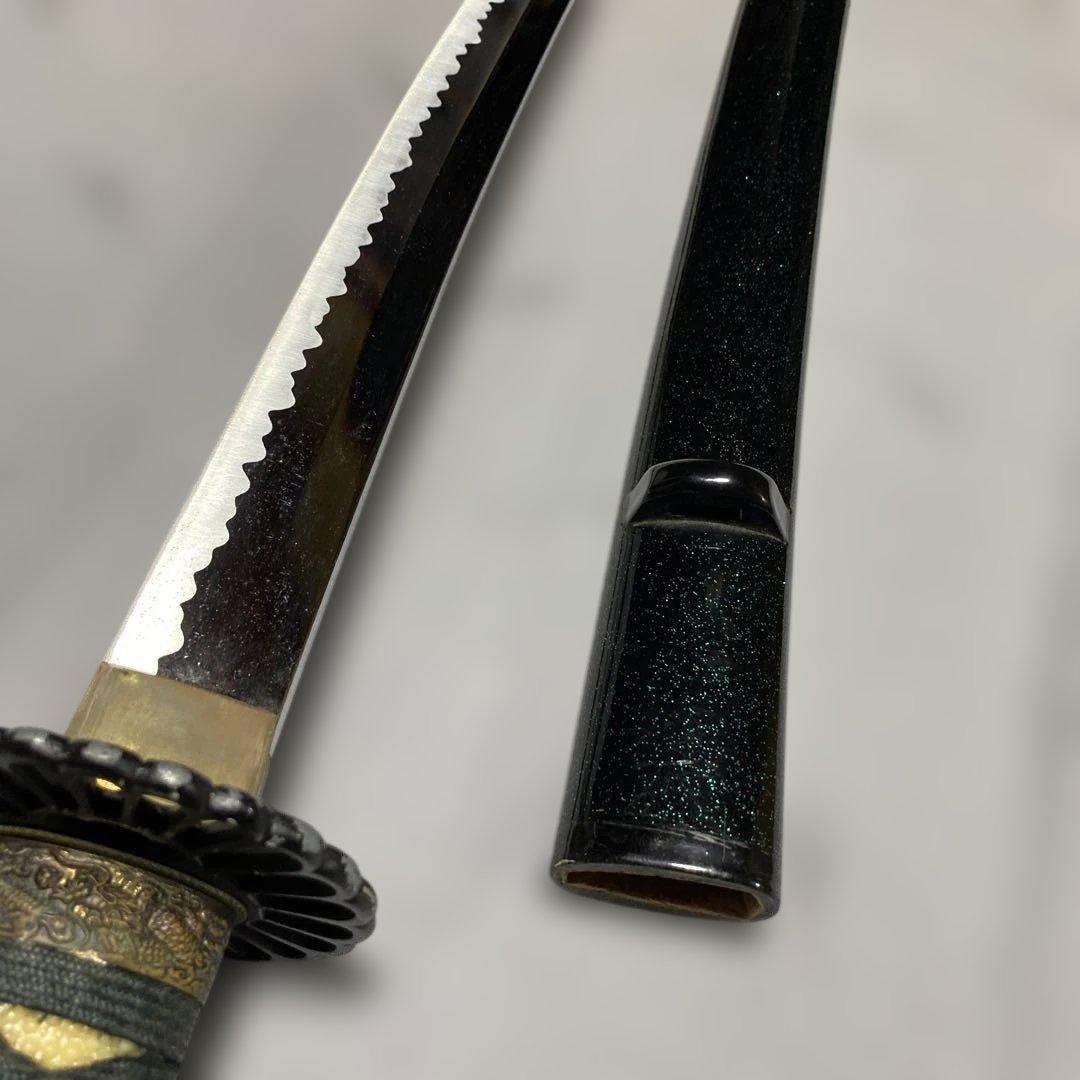 上級模造刀(下緒無し) 濃緑柄 菊花透し丸鍔 濃緑呂鞘