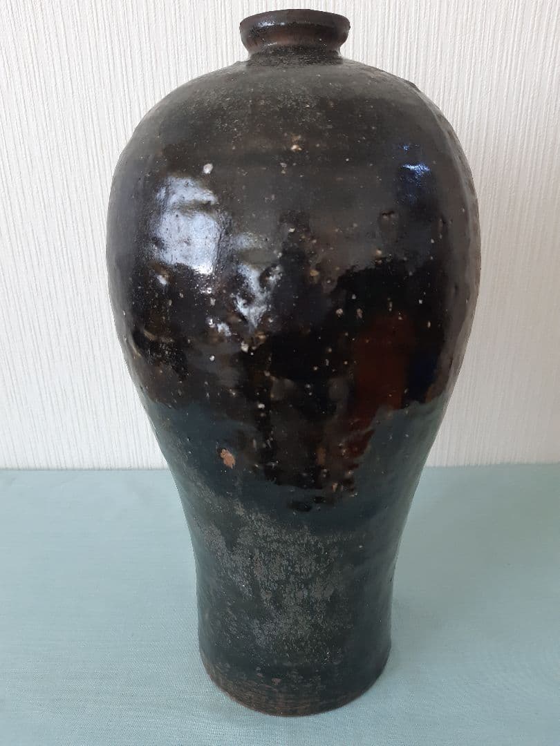 梅瓶 黒高麗 人参葉文 陶器 壺 朝鮮