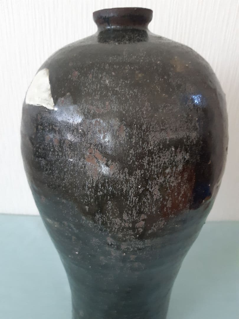 梅瓶 黒高麗 人参葉文 陶器 壺 朝鮮