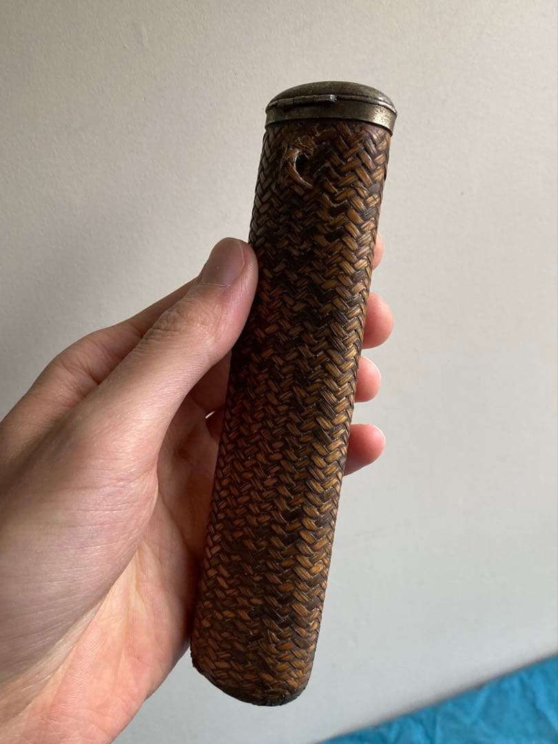 古道具　籐編みキセルケース　幕末明治期