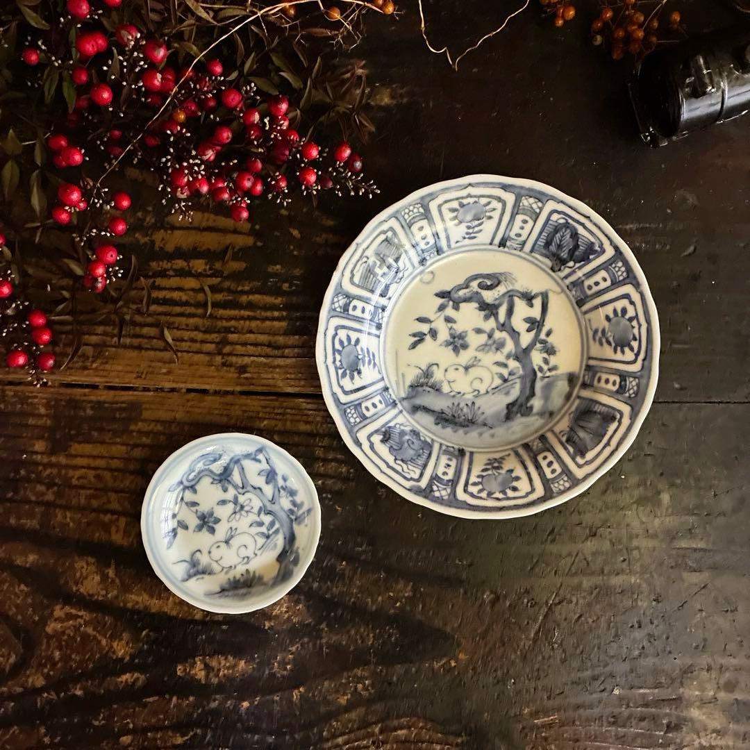 骨董　染付　古伊万里　九谷　中国　芙蓉手　月兎　兎　中鉢　平皿　１客限り