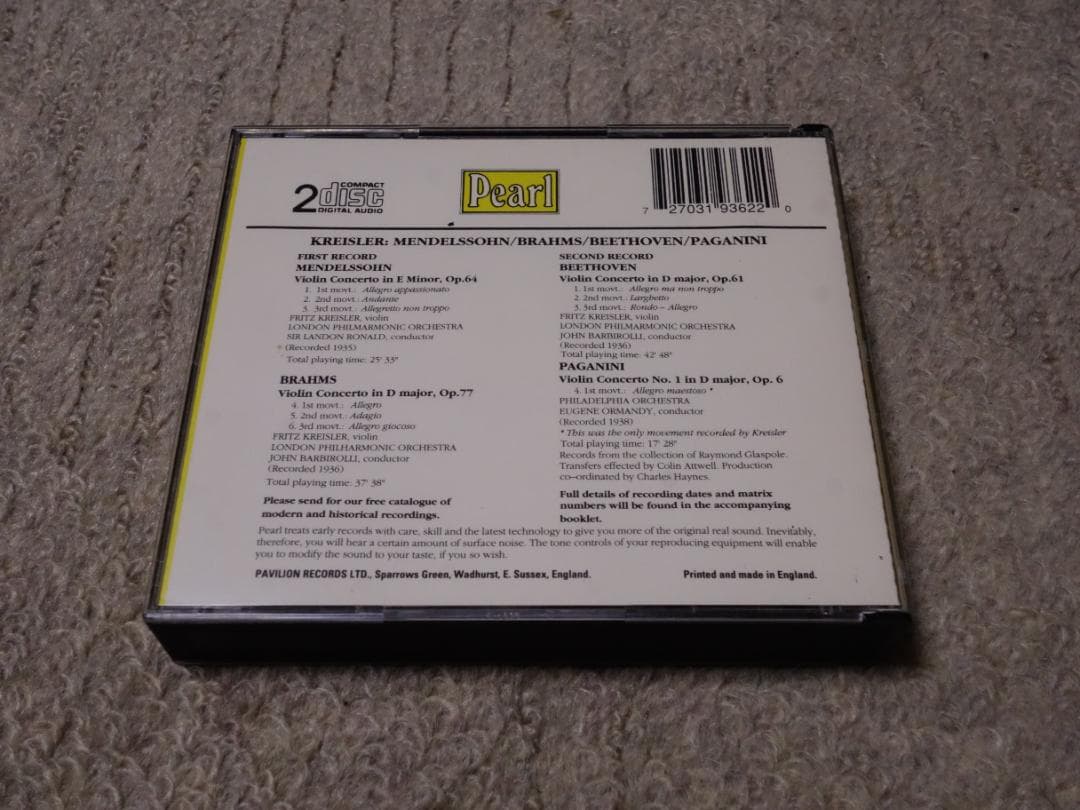 【稀少】pearl 2枚組　クライスラー　ヴァイオリン協奏曲集