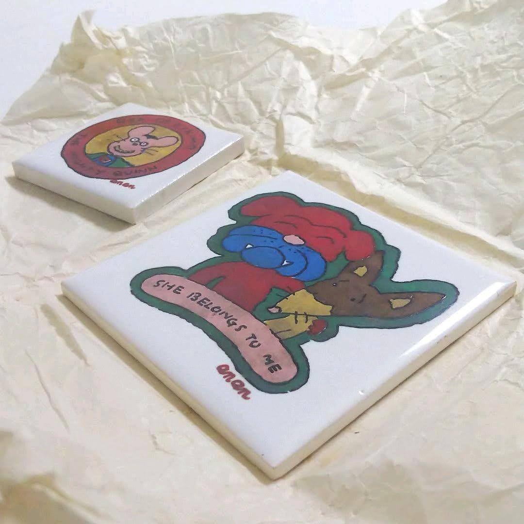 原田治 動物の絵タイル ヤギ・犬とキツネ・ネズミ 3枚 OSAMU ヴィンテージ