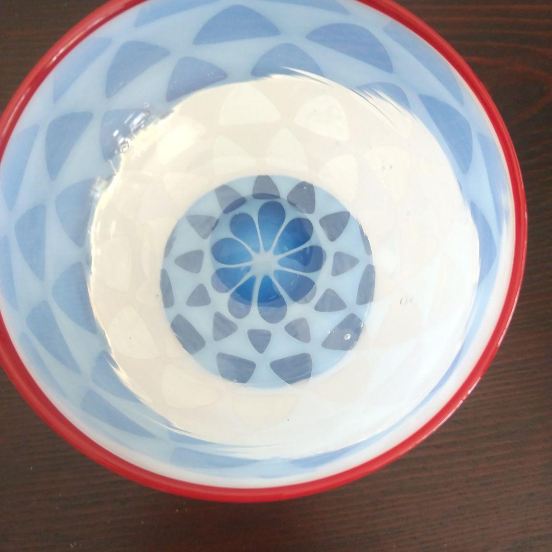 氷コップ 市松模様 縁赤 大正・昭和初期 レトロ骨董品