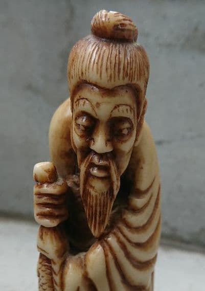 中国骨董 高級天然石 篆刻 テンコク 手彫り魚を持つ老人