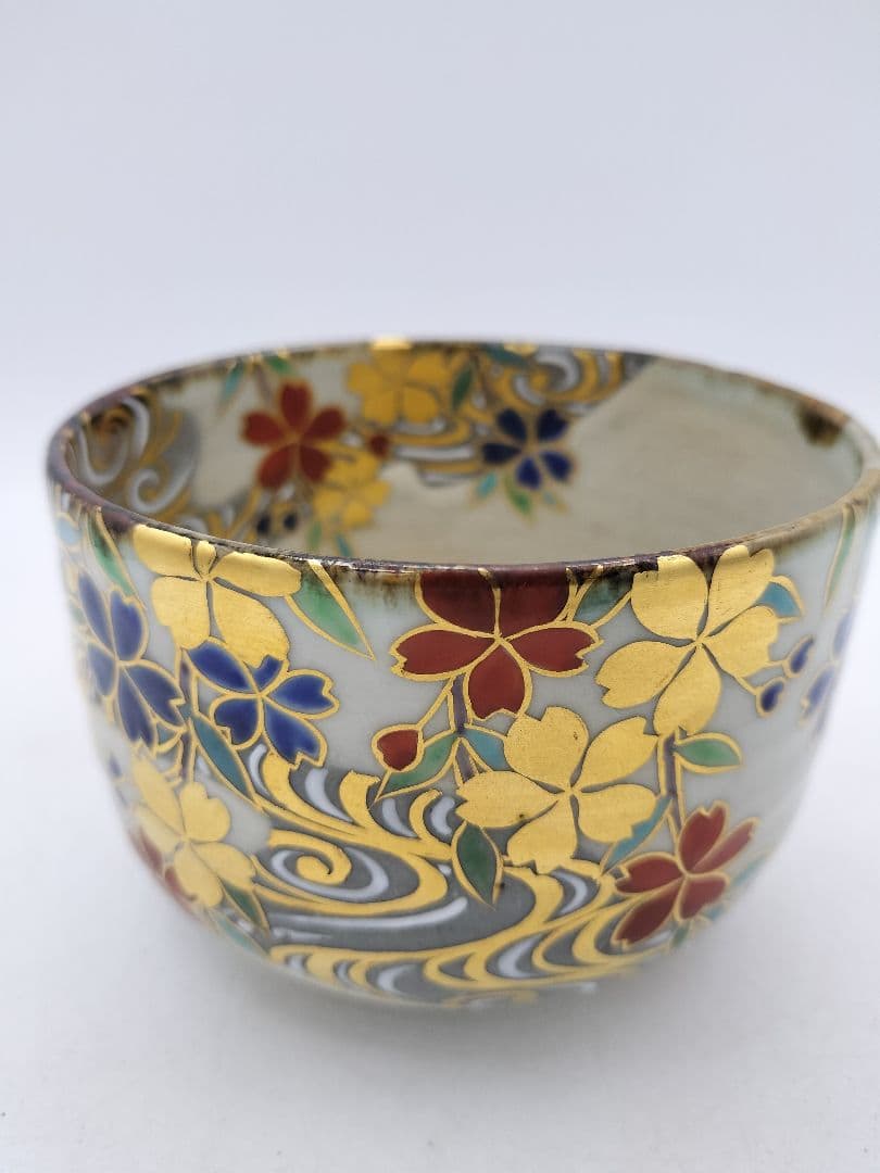 c917 茶碗 桜 流水 水無月窯 藤谷芳裁 木箱 茶道具 古物