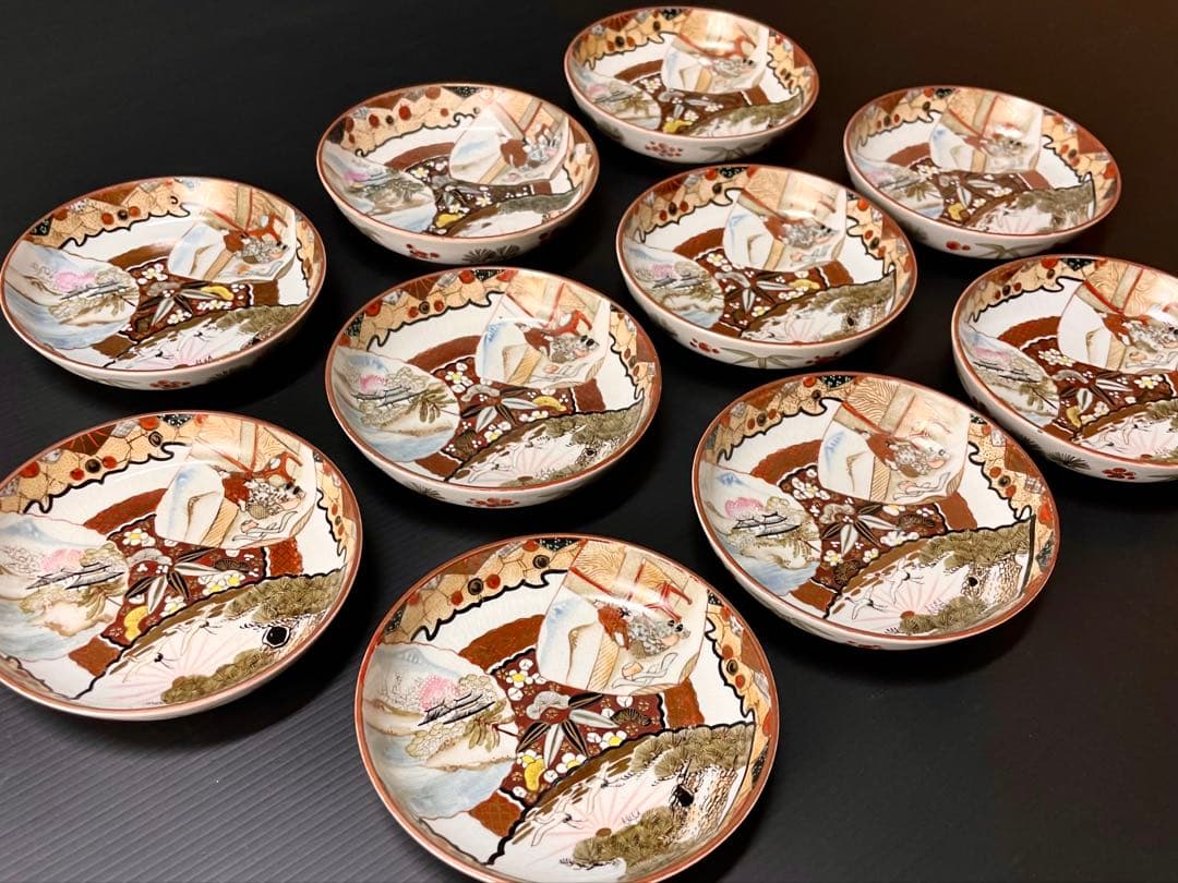 割引❗️【美品】「母」 九谷焼 松竹梅 楼閣飛鶴 小皿 10客 （1206C）