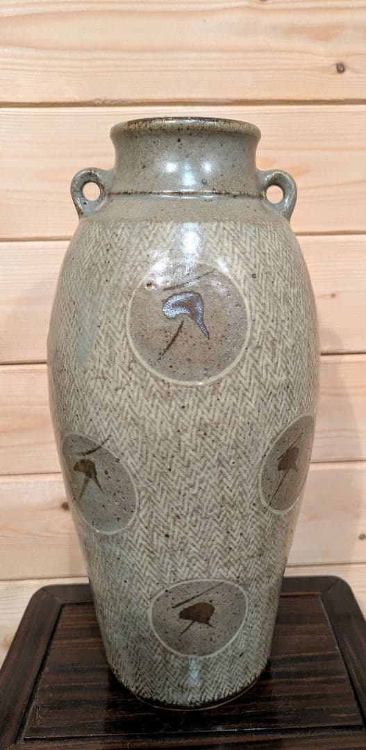 人間国宝　島岡達三　地釉象嵌縄文壺　壺　花瓶　花器　アンティーク　骨董品
