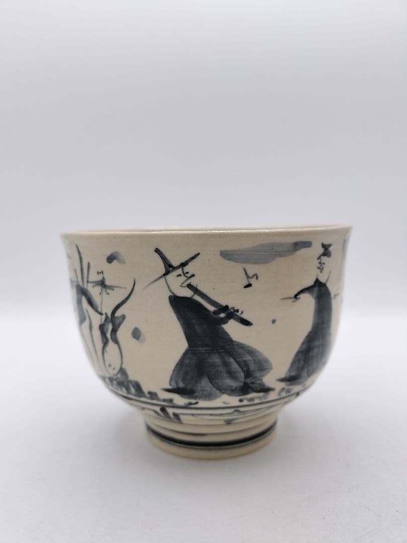 c585 茶碗 古曽部 安南手 人物草花 高規古曽部 義宗窯 木箱 茶道具 古物