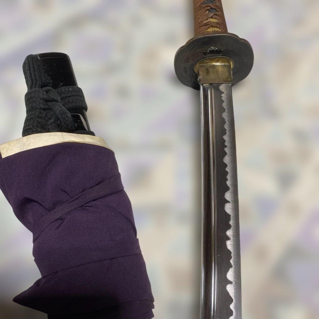 居合刀(刀袋付) 茶柄 竹笹木瓜真鍮鍔 黒梨地呂鞘