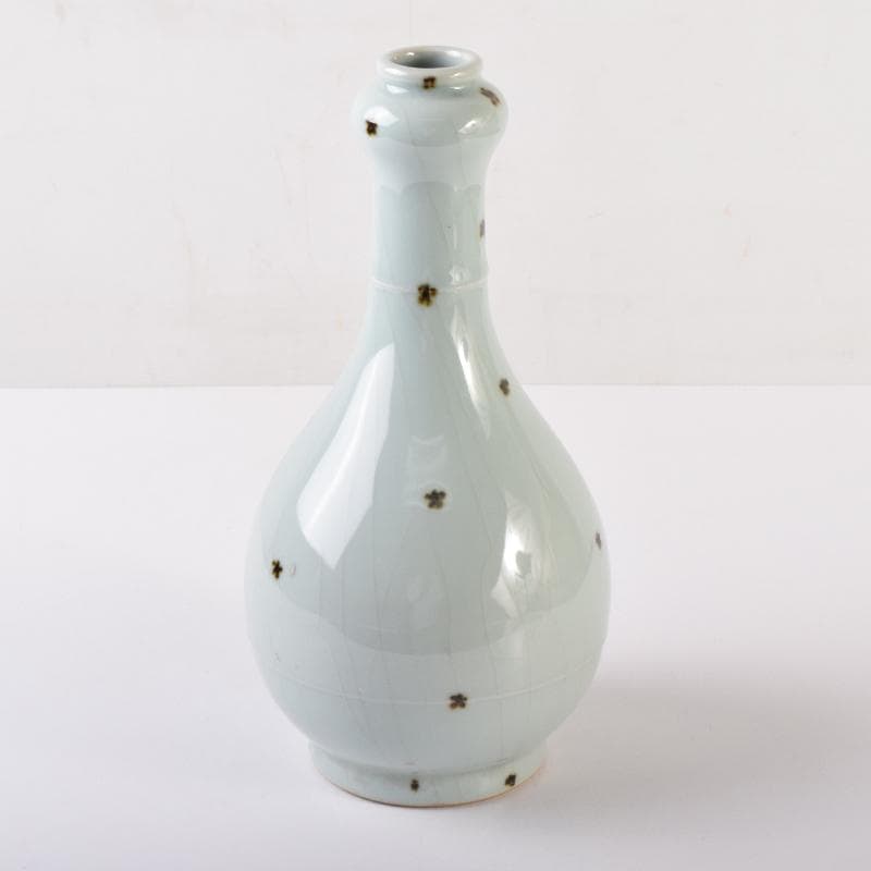 中国　飛青磁　蒜口瓶　在銘　V　7110