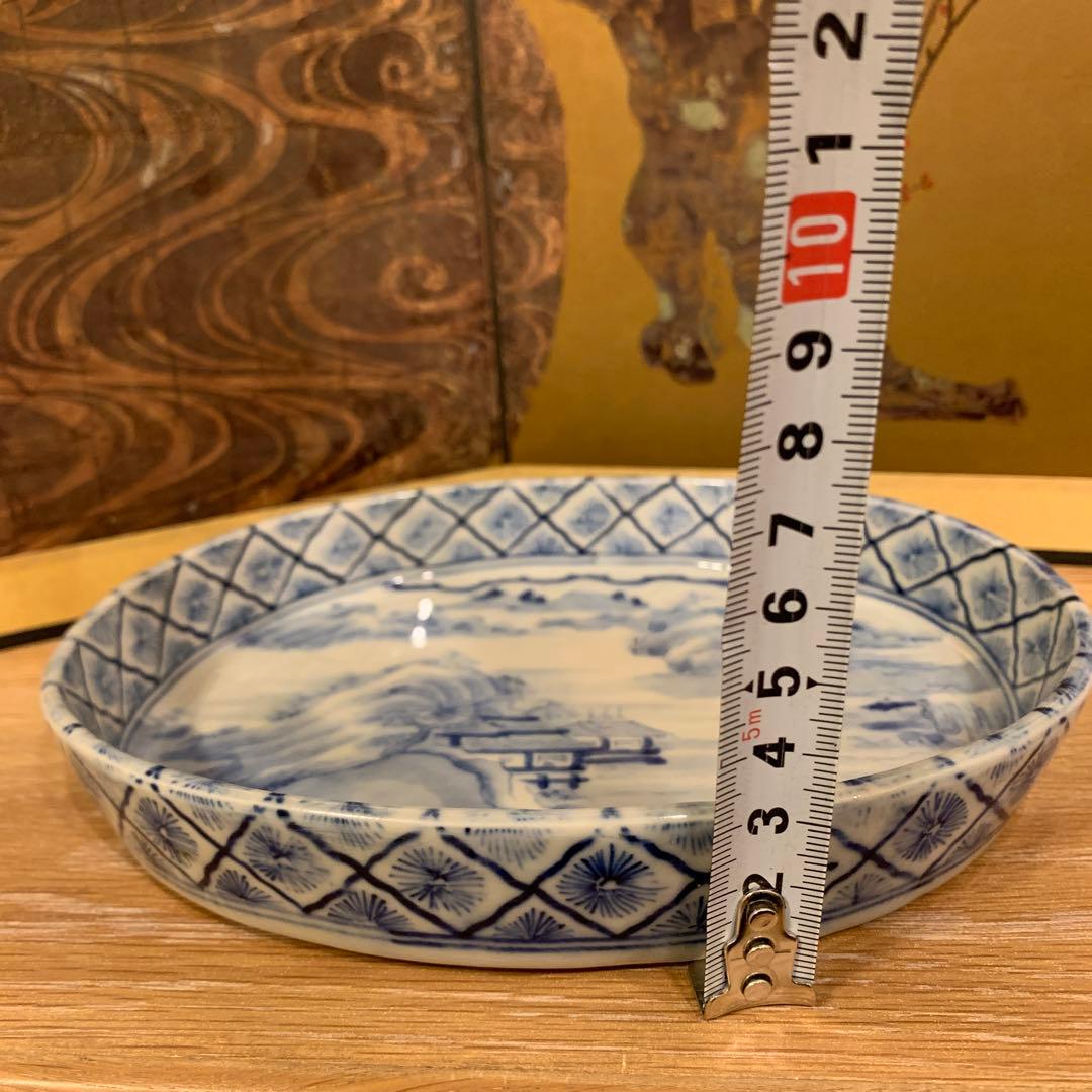 アンティーク　中国美術　極密画工　山水染付皿　1客