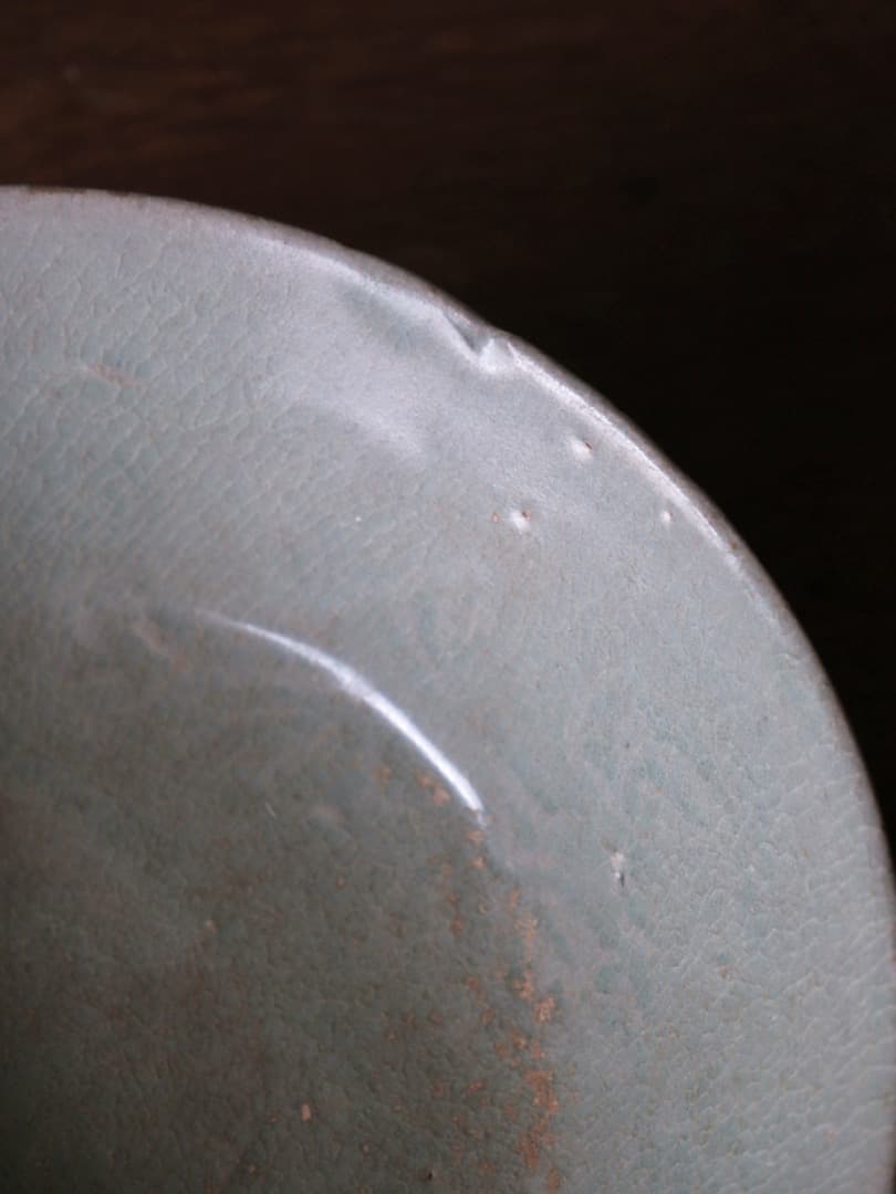 青磁鉢　茶碗　高麗青磁　陰刻文皿　箱付　茶道具　Q1784