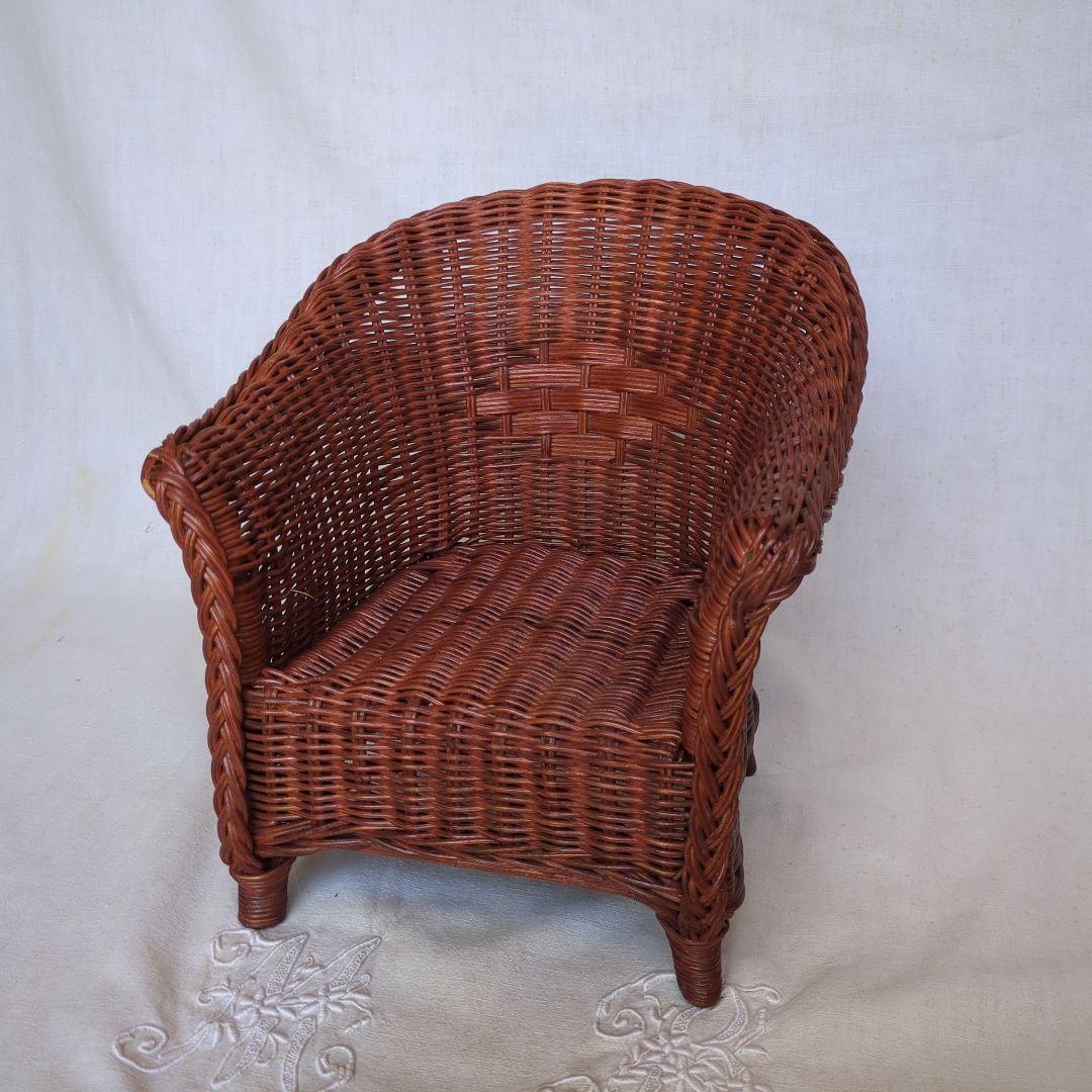 フランスアンティーク ドールチェア ローズマダー ラタン