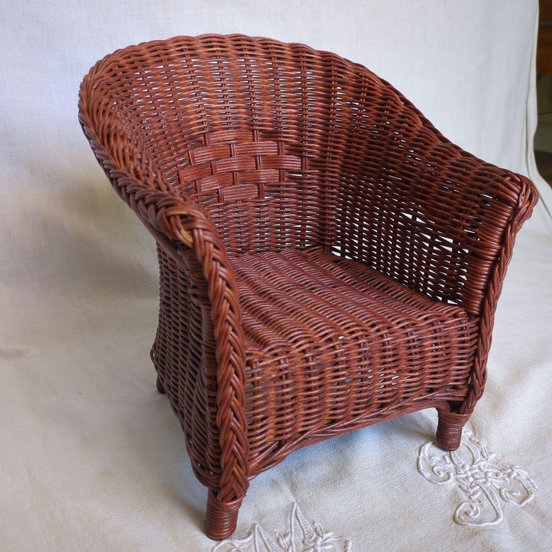 フランスアンティーク ドールチェア ローズマダー ラタン
