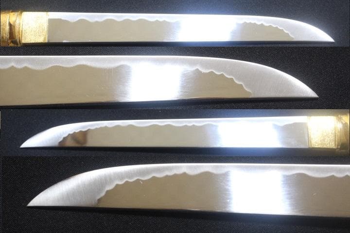 長寿守刀 亀図目貫 栗型 返り角付 金箔貼り鞘 合口拵 袋付 模造刀 ★中古品