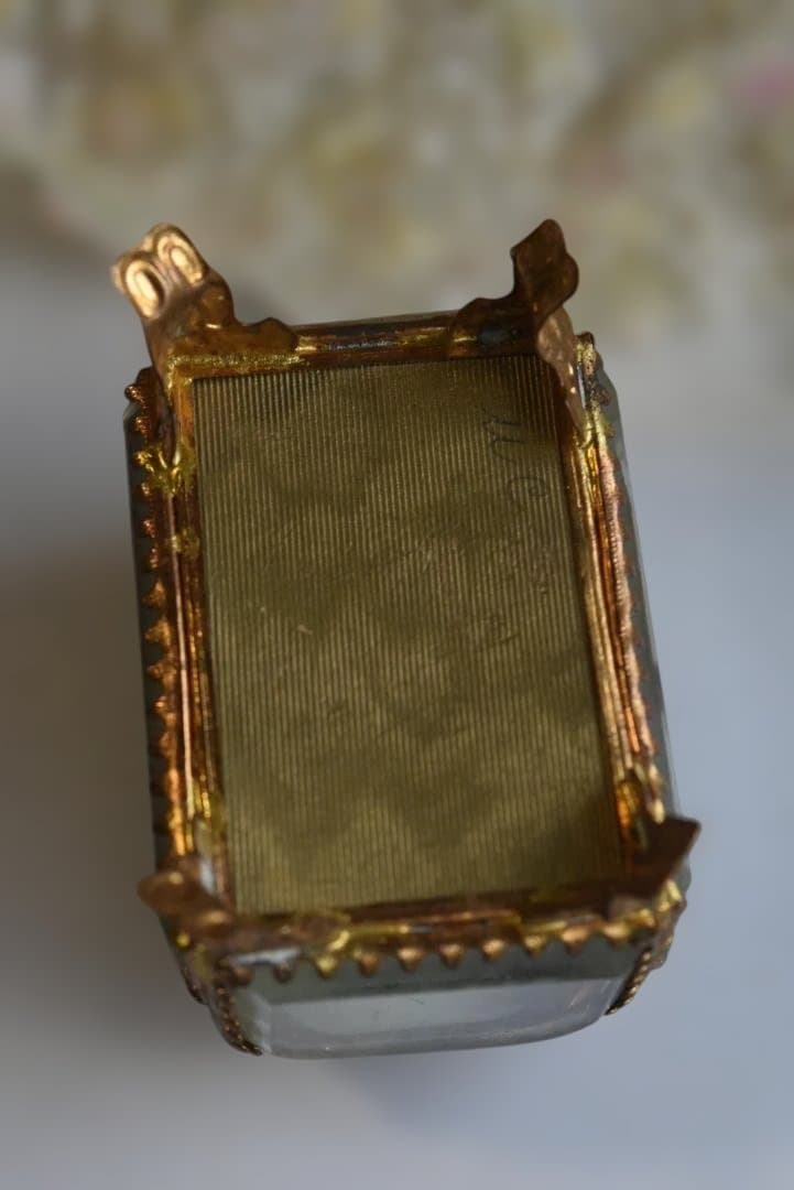 美品　ガラス宝石箱　ジュエリーボックス　　フランスアンティーク　べべルガラス