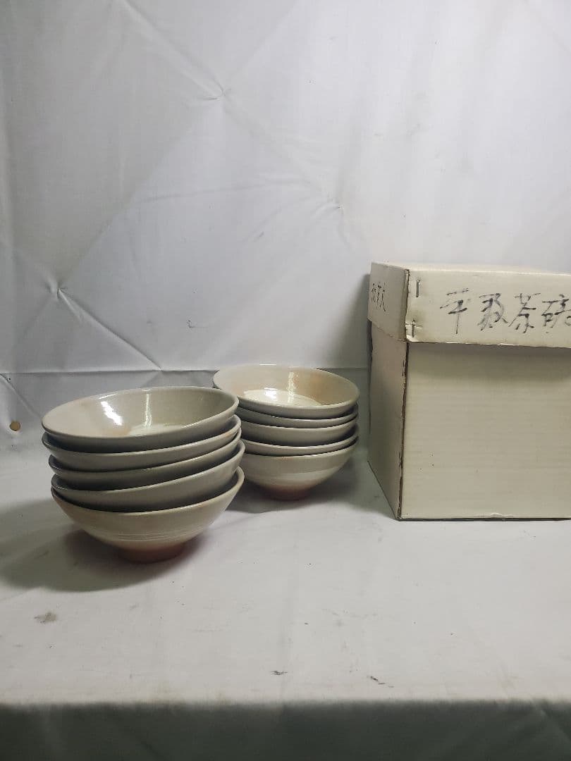 長期保管品　茶道　抹茶茶碗　萩焼　数茶碗　十碗　紙箱入　現状で