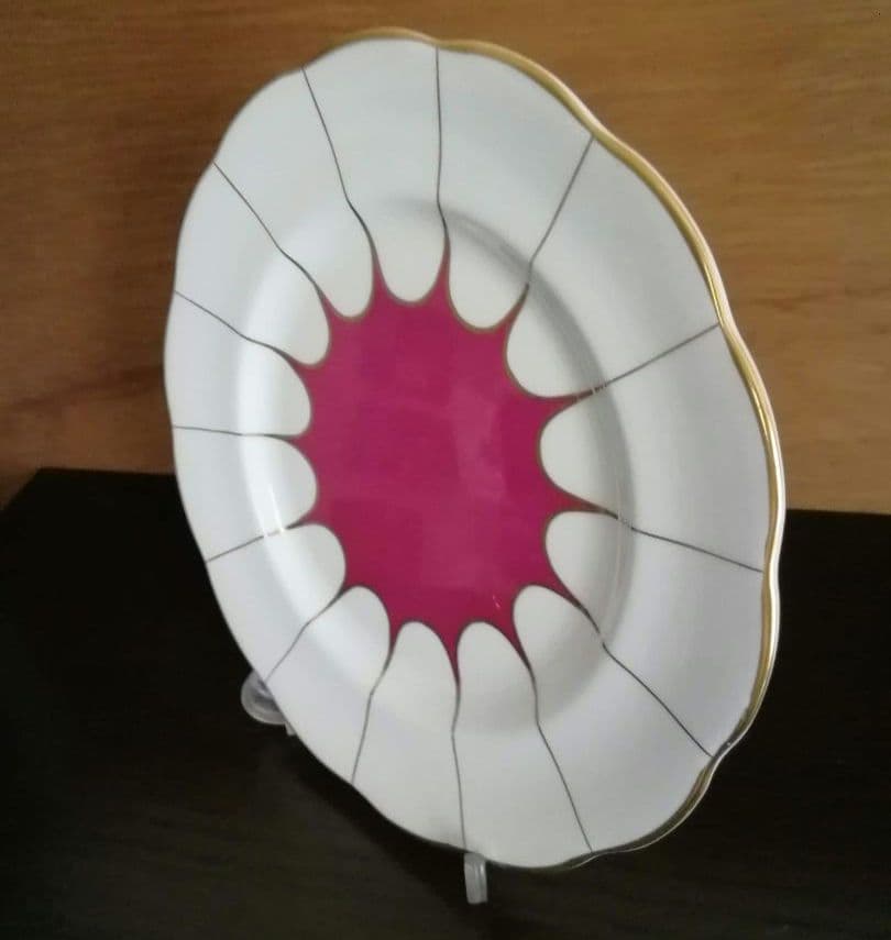 逸品　朱地アールデコ様式　ケーキ皿　飾り皿　ロイヤルアルバート　英国　1917年