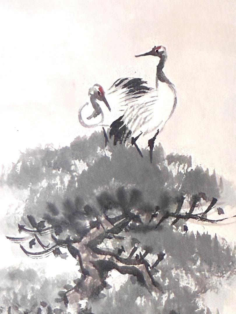 石河有隣 旭日松鶴 掛け軸