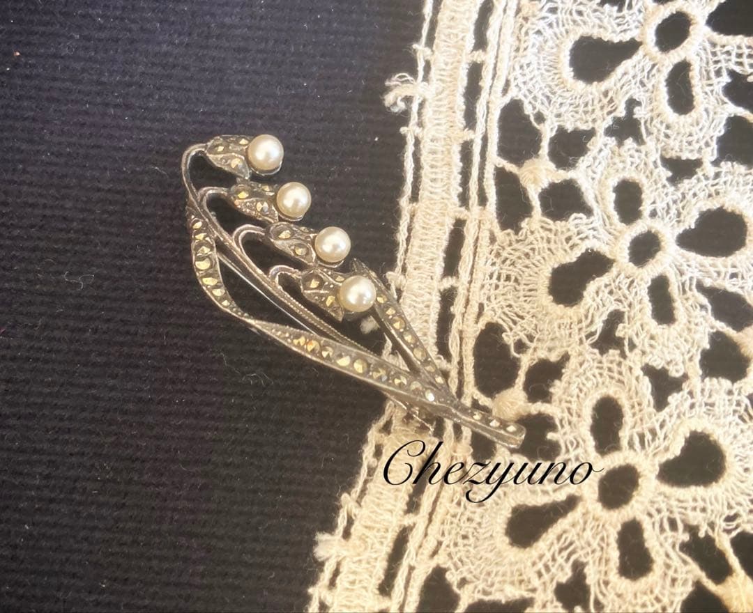 フランスアンティーク 鈴蘭 スズラン　シルバー925 パール装飾 ブローチ