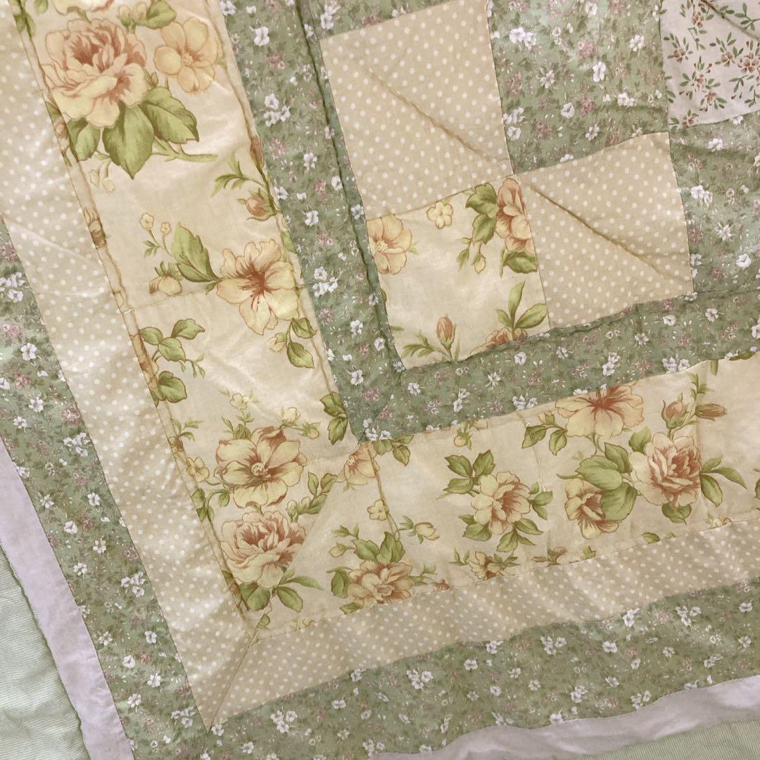 vintage 花柄パッチワークキルト ボタニカル ベッドカバー 掛け布団