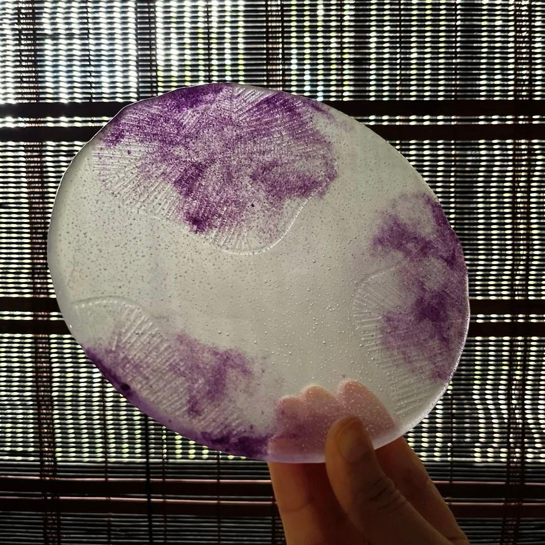 骨董　現代工芸　作家物　パート・ド・ヴェール　プレート　中皿　１客　サイン有り