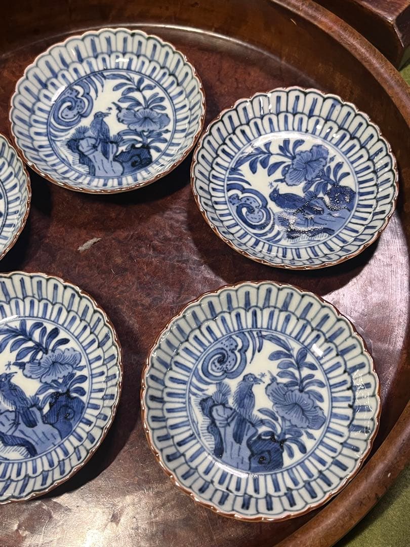 古伊万里　染付　皿　5枚セット　藍九谷　古染付　祥瑞