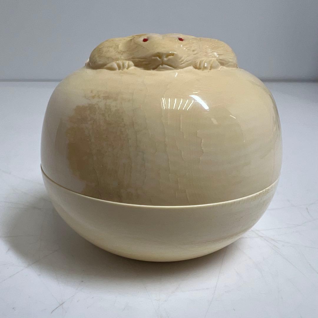 専用　極上　ウサギ　芯彫香合　h4.5cm 東K8-0119☆2F トトエサ