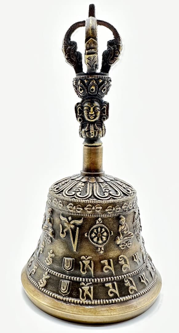 チベット密教法具　ガンター（金剛鈴）（五智如来）＆五鈷杵セット M