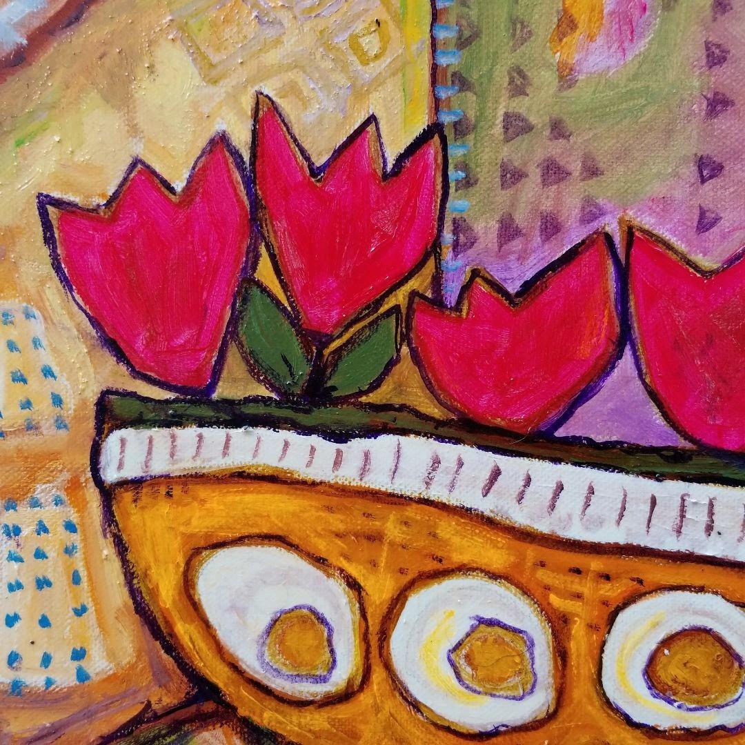 キャンバス油絵　専用　赤いお花とみつばち