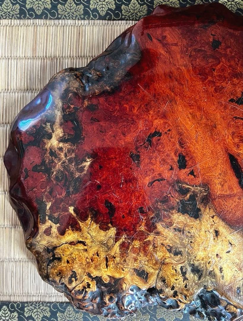 天然時代木 花梨 玉杢 美杢 瘤 花台 香台 盆栽台 敷板 46㎝