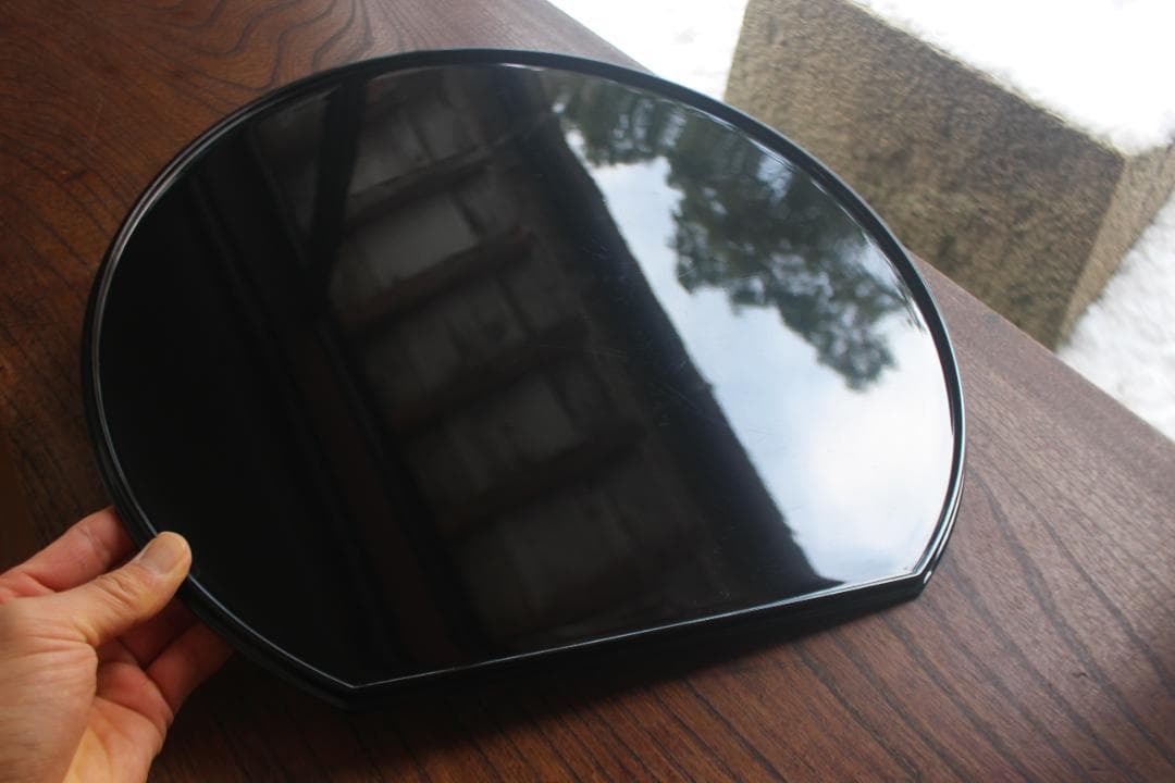 デッドストック！極上黒漆の美しい半月盆（検輪島塗懐石盆お膳お盆茶道具